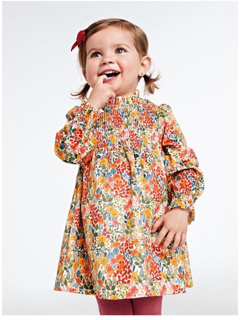 Mayoral Baby Floral Print Ruffle Smocked Dress long sleeve NWT 6 months
